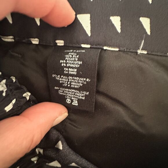 Theory Silk Triangle Print Pull-On Trouser Navy Ivory Print Size 8 - Picture 5 of 10
